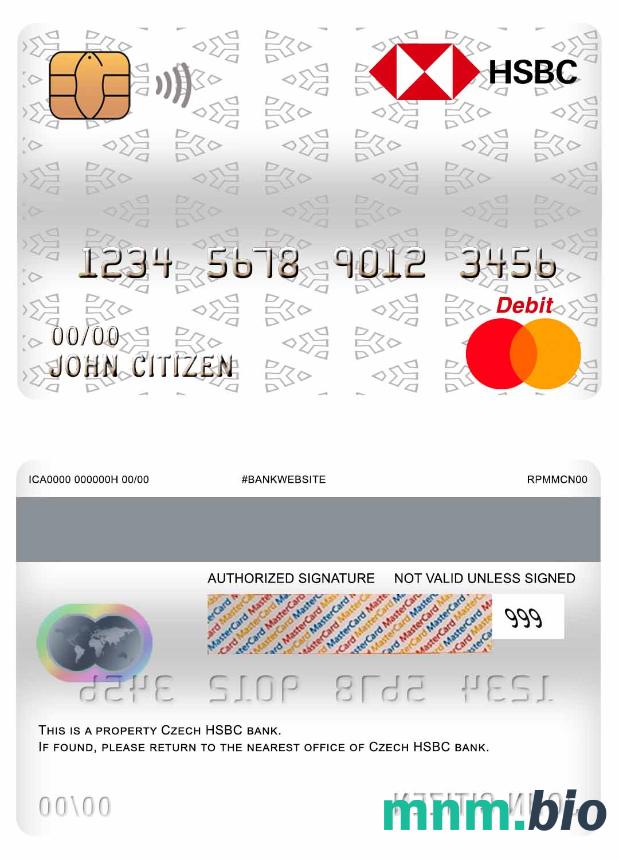 Czech HSBC bank master debet karta przykład w formacie PSD